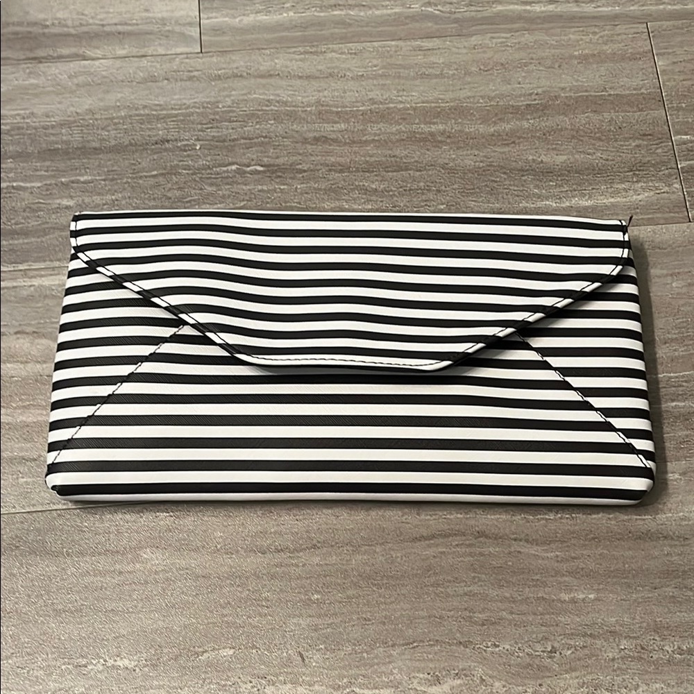 Black and White Striped Envelope Clutch
